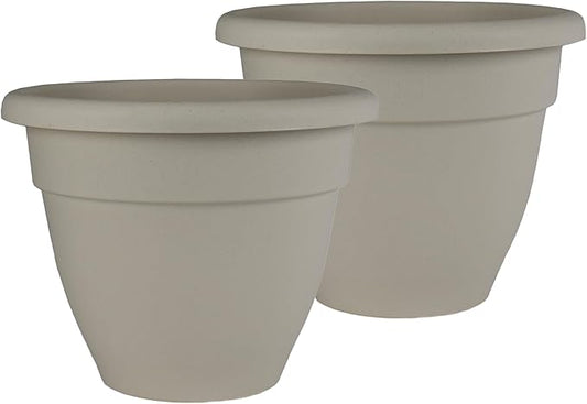 The HC Companies Caribbean Planter Pot - Outdoor & Indoor Plant Pot with Drainage Hole & Plug - Rolled Rim Plastic Pots for Plants & Flowers - Decorative Plant Pot (10" Cottage Stone, Pack of 2)