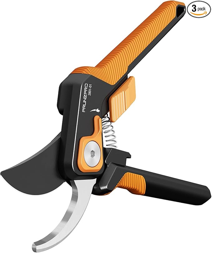 PrunePro Pruning Shears for Gardening Professional Bypass Hand Pruner Stainless Steel Sharp Blade Garden Scissors Plant Flower Garden Clipper Orange 3 Pack