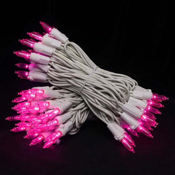 Pink Christmas LED Lights - 2 Pack 100 Count Pink Christmas String Lights for Tree, Bedroom, Wedding, Indoor/Outdoor Valentines Day Decorations, 2 Sets 33 Feet White Wire, UL Certified, Connectable