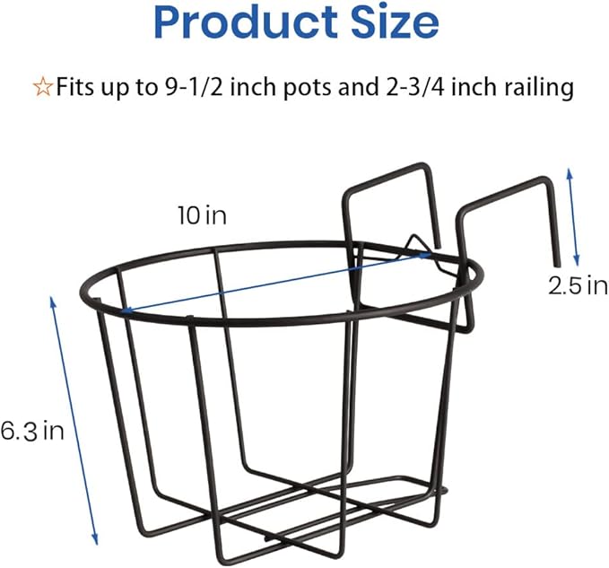 TreeLen 3Pack 10inch Railing Planters Outdoor Balcony Hanging Baskets for Plants Fence Planters Metal Potted Stand Indoor Porch Railing Planters Flower Pot Holder