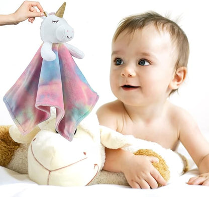 CREVENT Cozy Plush Baby Security Blanket, Loveys for Baby Girls and Boys, Birthday (Unicorn + Deer)