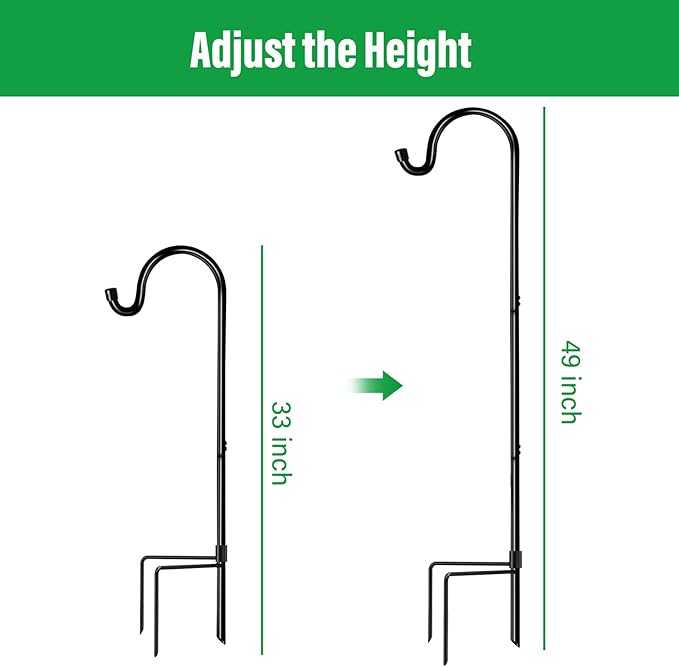 GOFORWILD Shepherd Hook 4 Pack Adjustable, 49 inches Tall, Made of Premium Metal for Garden Decor, Plant Hanger, Lantern Hook, Solar Light Hanging, 7014