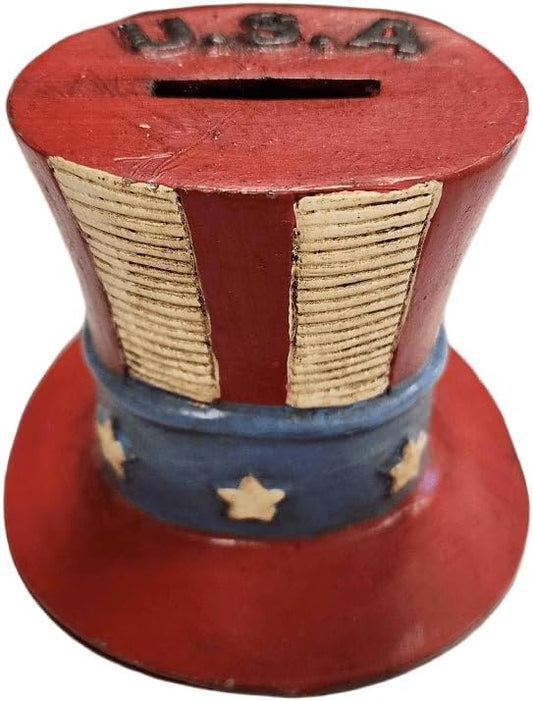 USA Hat Cast Iron Coin Bank with Painted Antique Finish (4.5" x 4.5" x 4")