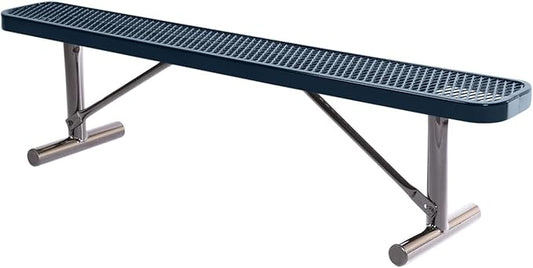 Heavy-Duty Portable Outdoor Bench Thermoplastic Coated, Expanded Metal, Commercial-Grade Seating, Made in America (Portable Without Back, 6 Ft, Dark Blue)