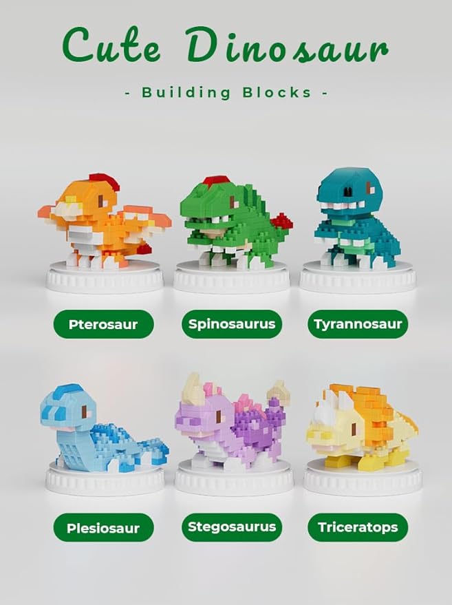 6 Set Cute Dinosaur Animals Creature Building Toy Blocks Ancient Creatures Life Mini Bricks Micro Building Toys