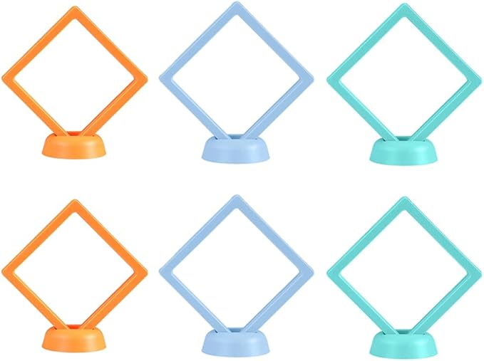 6 Pcs 3D Floating Display Case Frame Display Holder Stands Transparent PE Film Storage Box for Jewelry Challenge Coin Medal Antique 3.5 x 3.5 x 0.8 Inches (Style 1)