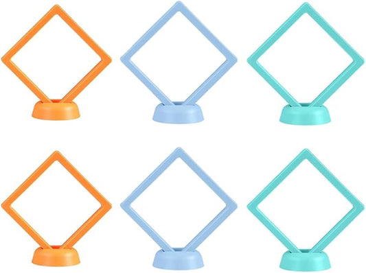 6 Pcs 3D Floating Display Case Frame Display Holder Stands Transparent PE Film Storage Box for Jewelry Challenge Coin Medal Antique 3.5 x 3.5 x 0.8 Inches (Style 1)