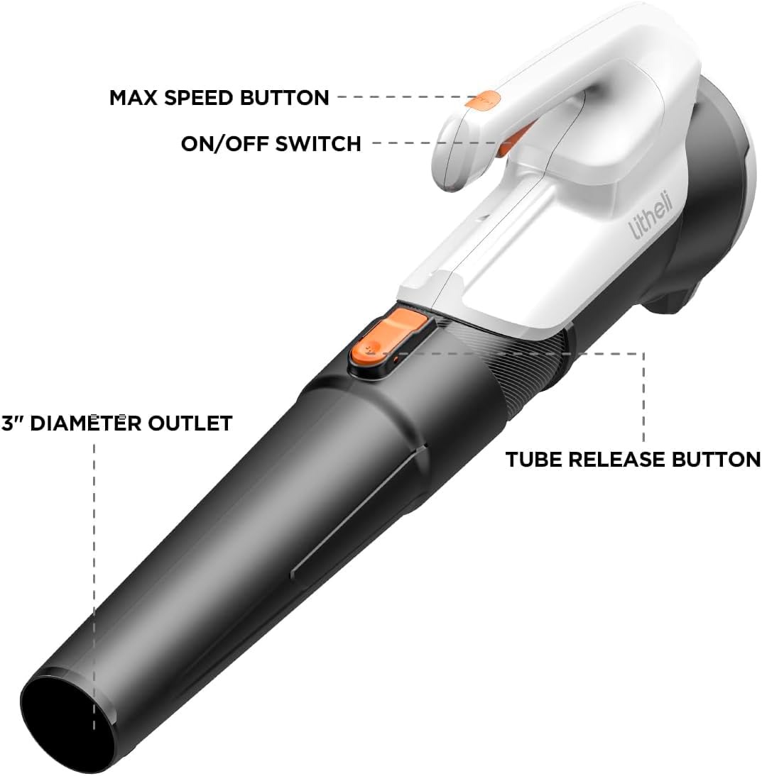 Litheli Cordless Leaf Blower, 355CFM/85MPH & 2 Speed Levels, Handheld Electric Blowers for Lawn Care, Patio, Snow, Dust, Blowing Leaves(Battery Not Included, Power Tool Only)