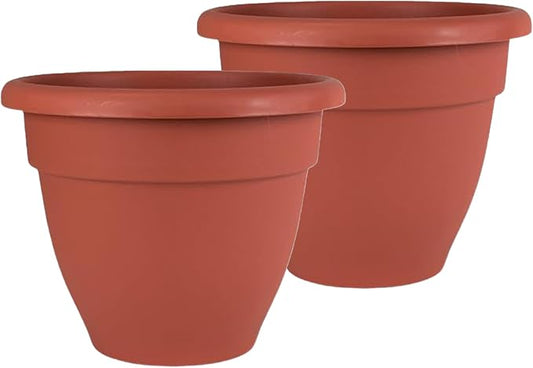 The HC Companies 20 Inch Caribbean Planter - Lightweight Indoor Outdoor Plastic Plant Pot for Herbs and Flowers, Clay (Pack of 2)
