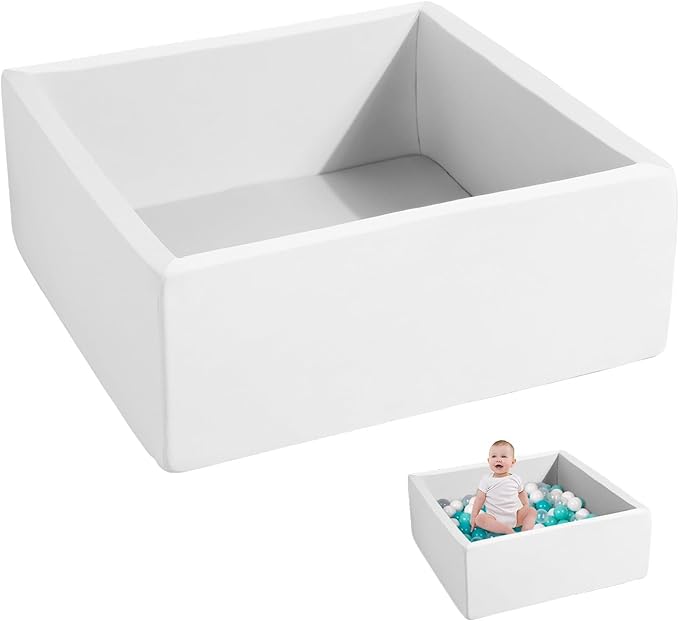 Foam Ball Pit for Toddlers Kids Square Soft Ball Pool Ideal Gift Play Toy for Children Kiddie Pools - White