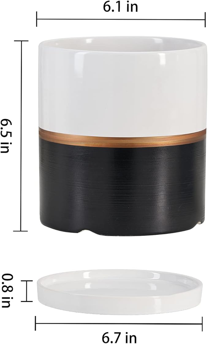 Ekirlin 6 inch Plant Pot - Ceramic Flower Planters Indoor - Modern Succulents Containers with Drain Hole Saucer, Decorate Home, Office & Outdoor (Black)