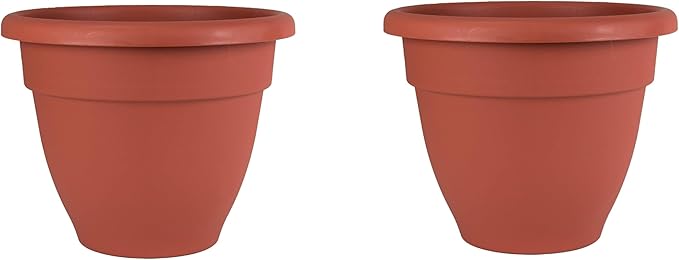 The HC Companies Caribbean Planter Pot - Outdoor & Indoor Plant Pot with Drainage Hole & Plug - Rolled Rim Plastic Pots for Plants & Flowers - Decorative Plant Pot (16" Clay, Pack of 2)