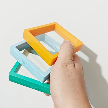 6 Pcs 3D Floating Display Case Frame Display Holder Stands Transparent PE Film Storage Box for Jewelry Challenge Coin Medal Antique 3.5 x 3.5 x 0.8 Inches (Style 1)