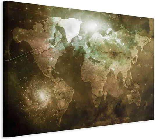 artgeist Canvas Wall Art Print Abstract World Map 35x24 in - 1pcs Home Decor Framed Stretched Picture Photo Painting Artwork Image - Country Map Map Cosmos Space k-C-0139-b-c