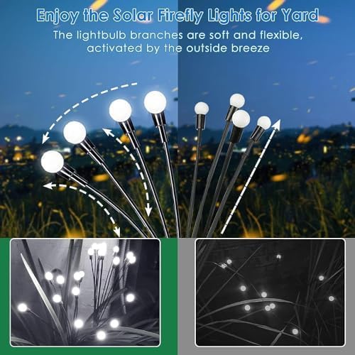 OZS 8Pack 64LED Solar Garden Lights - Solar Lights Outdoor, Solar Firefly Lights, Solar Swaying Light, Sway by Wind, Solar Fairy Lights Waterproof for Garden Patio Pathway Decoration(Cool White)