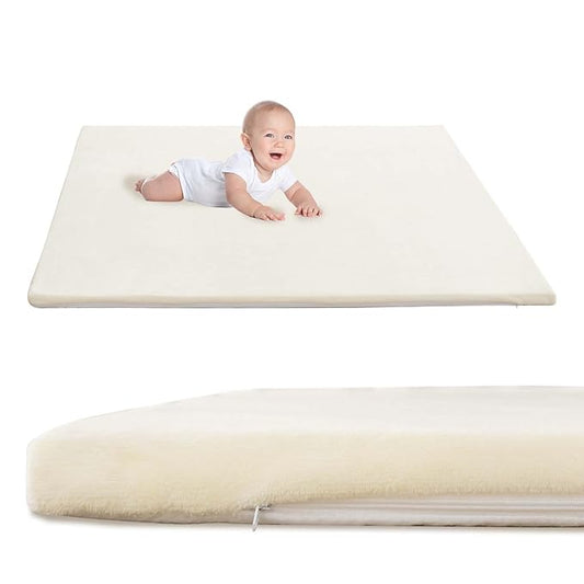 Baby Play Mat for Floor,1.3" Thick Soft Foam Playpen Mat with Removable Washable Cover,Waterproof & Anti-Slip 50" x 50" Nursery Rug for Tummy Time,Kids Crawling Mat for Toddlers Infant, Beige