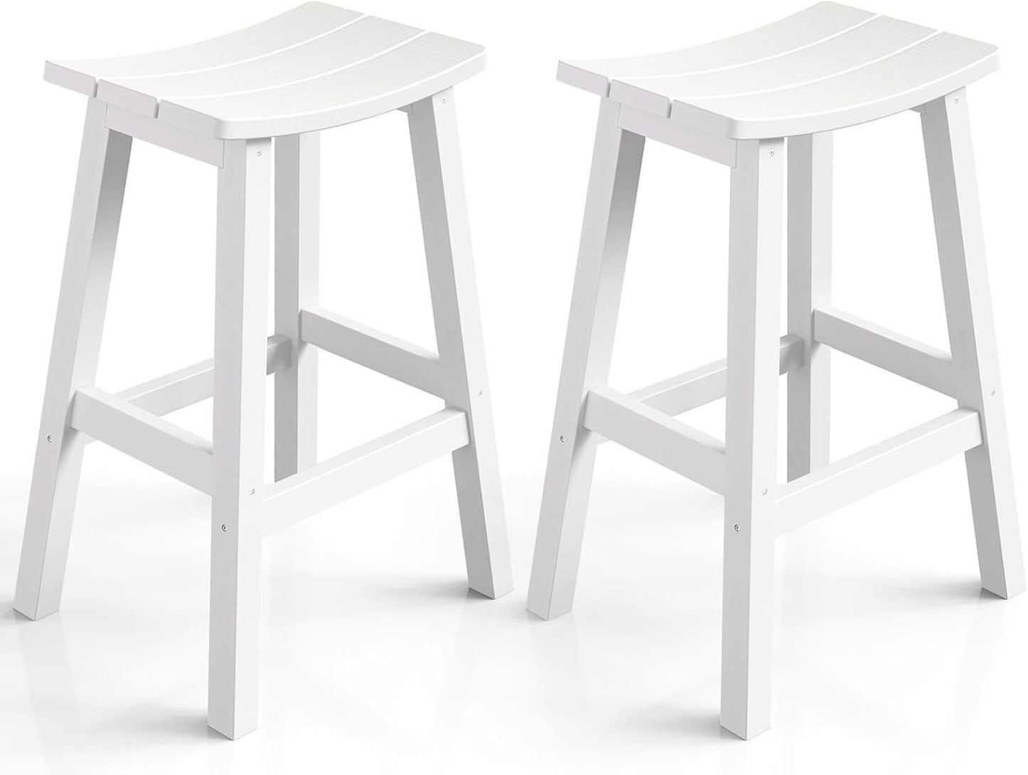 Weatherproof Bar Stools Set of 2, 28" Height Outdoor Bar Stools Holds up to 400 lbs, Saddle Seat, Bar Height Stools for Patio, Garden, and Kitchen Island, White