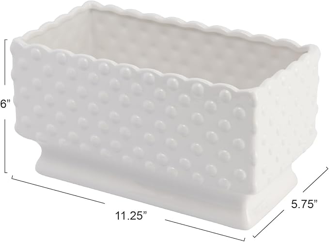 Creative Co-Op White Hobnail Rectangle Ceramic Planter