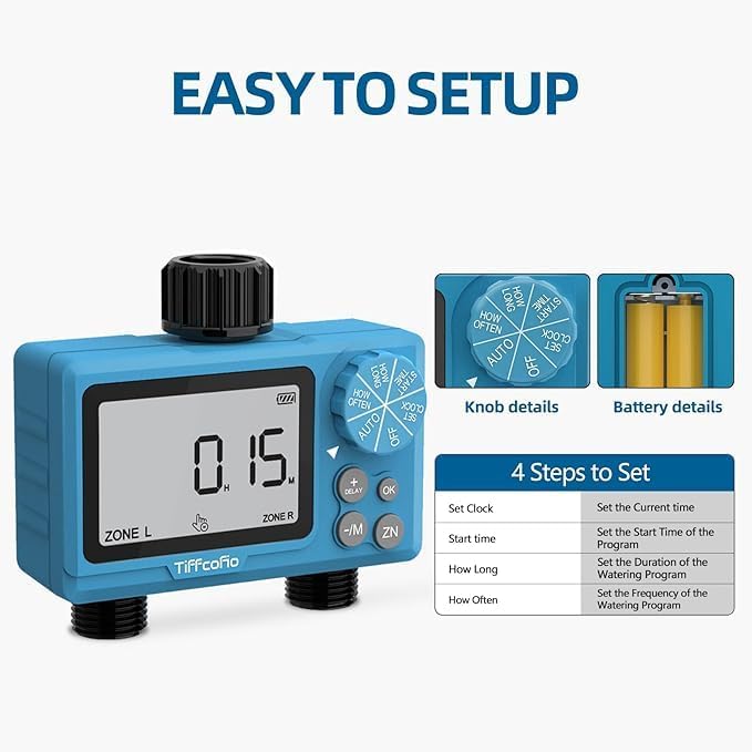 Sprinkler Water Timer Outdoor, 2 Outlets Digital Pogrammable for Garden Hose, Irrigrtion Timer with Rain Delay and Manual Mode (2 Packs)