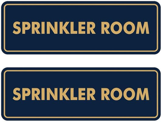 Signs ByLITA Standard Sprinkler Room Sign (Navy Blue/Gold) - Small 2 Pack