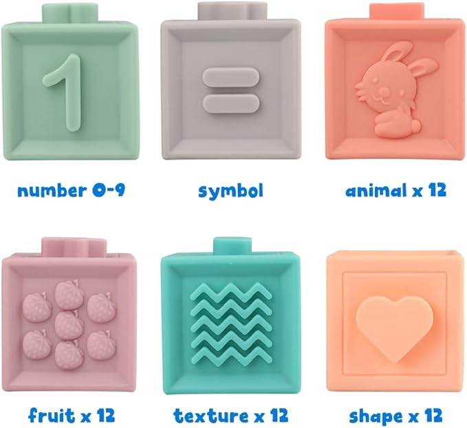 Litand Soft Stacking Blocks for Baby - Sensory Montessori Toys Toddler Activities - Gifts for Boy Girl 6 9 12 18 Months 1 2 3 Year Old Birthday - Infant Bath Toys