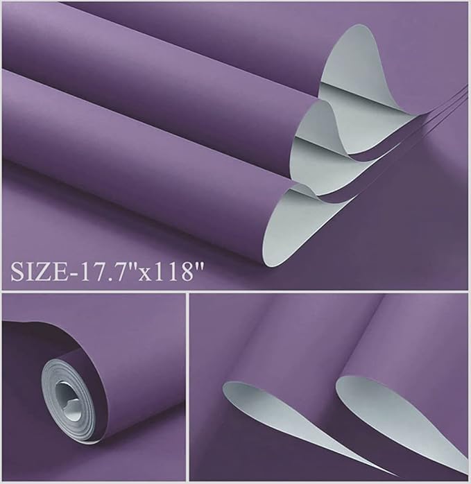 Dimoon 236''x17.7'' Purple Peel and Stick Wallpaper Contact Paper Modern Self Adhesive Wall Paper Removable Renter Friendly Textured Solid Color Shelf Cabinet Vinyl Roll (236''x17.7'',Dark Purple)