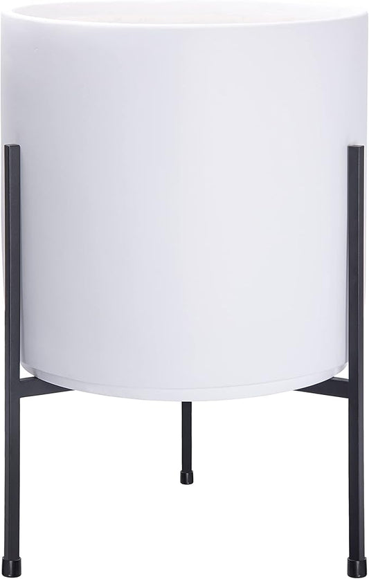 D'vine Dev Modern White Plants Pot Cylinder Planter with Heavy Duty Stand, Large 12 Inch Pot, 18.9 Inch with Stand Height, 96-T-A-3