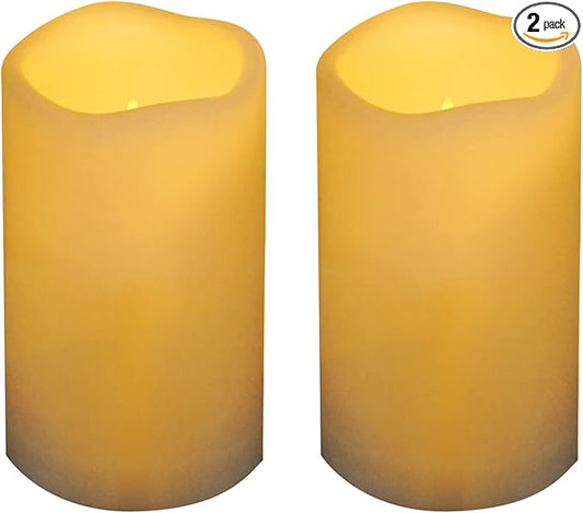 Waterproof Outdoor Battery Operated Flameless Pillar Candles with Timer White Plastic Realistic Flickering Fake Electric LED Lights for Lantern Garden Wedding Christmas Decorations 3”x5” 2 Pack