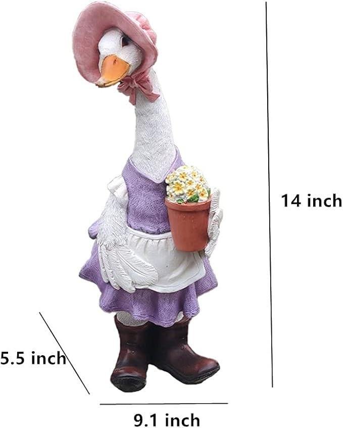 Garden Statues Gardener Couple Duck, Indoor Outdoor Decorations Cute Ducks Art Décor Goose Figurine Ornament for Yard Home Garden Patio and Office (Female)