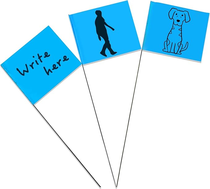 Zozen 100Pack Blue Marking Flags, Writable/15x4x5 Inch, Yard Flags for Lawn & Irrigation & Landscape & Sprinkler & Survey & Dog Training.