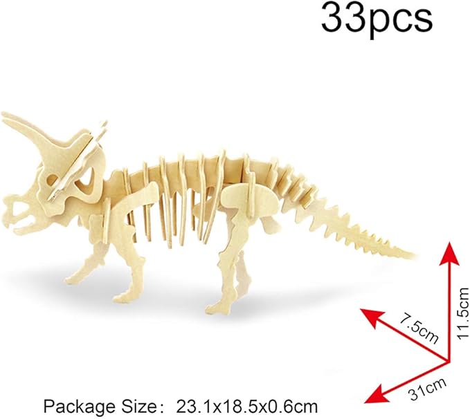 Georgie Porgy 3D Wooden Puzzles DIY Models Kits for Kids Dinosaur Airplane Woodcraft Construction Toys Pack of 6 (T-Rex Triceratops Spinosaurus Parasaurolophus Apatosaurus Stegosaurus)