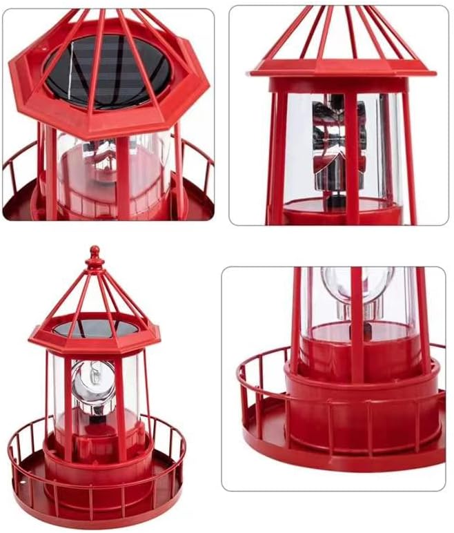 LED Solar Powered Lighthouse, 360 Degree Rotating Lamp Courtyard Decoration Waterproof Garden Smoke Towers Statue Lights for Outdoor Patio Garden Pathway