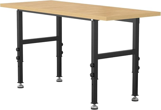 60" Adjustable Workbench,Heavy-Duty Work Table,3000 LBS Load Capacity Particleboard Hardwood Workstation Outlets with Fixed feet,for Workshop, Garage