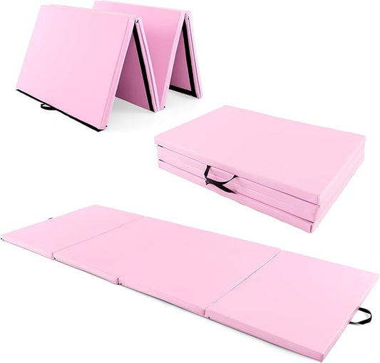 Giantex 4'x10'x 2" Gymnastics Mat, 4-Panel Folding Aerobics Exercise Mat w/Hook & Loop Fastener, Carrying Handle, Portable Tumbling Mat for Stretching Yoga Cheerleading Martial Arts