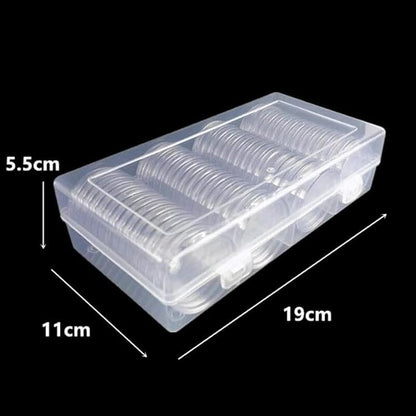 60Pcs 40mm Coin Capsules with Plastic Storage Box Organizer Collection Case