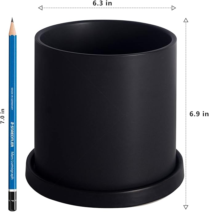 Planters for Indoor Plants Ceramic Flower Succulent Plant Pots with Drain Hole Saucer Decor for Home Office (6 inch Black)