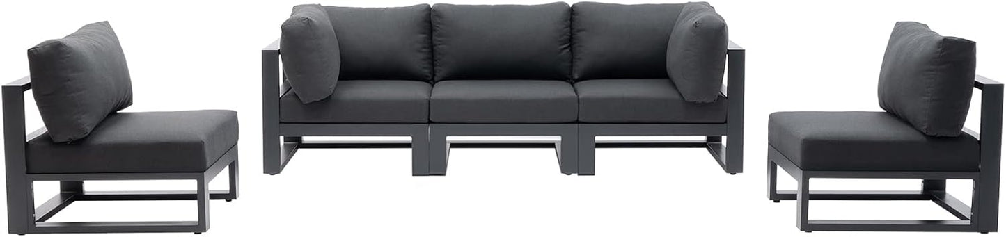 5 Pieces Outdoor Modular Sectional Set Aluminum Patio Conversation Sofa Sets, Armless Sofas with Dark Grey Cushions