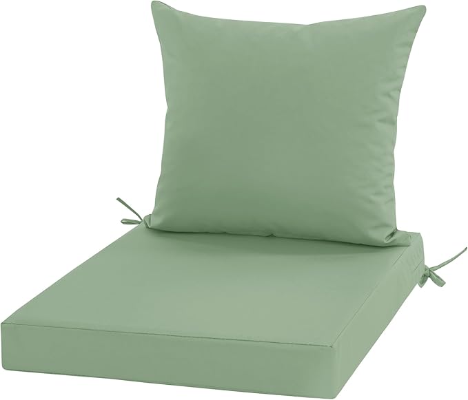 24x24 Inch Outdoor Cushions for Patio Furniture, Waterproof Outdoor Chair Cushions w/Fade-Resistant, Removable & Machine-Washable Covers, Deep Seat Sofa/Couch Pads Replacement, Sage Green