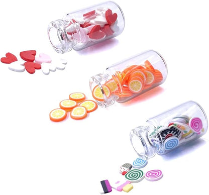 HKLMRO 30PCS Cute Miniature Dollhouse Food Jar Glass Bottle 1:12 Pretend Play Doll House Kitchen Decoration 1:6 Lovely Mini Fruit Simulation Scene Candy Snack Model Game Party Toy for Adults Teenagers