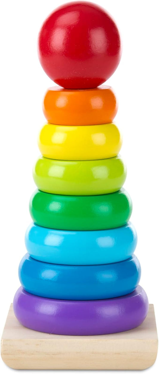 Melissa & Doug Rainbow Stacker Wooden Ring Educational Toy - Wooden Stacking Rings, Stacker Toys for Toddlers Ages 2+