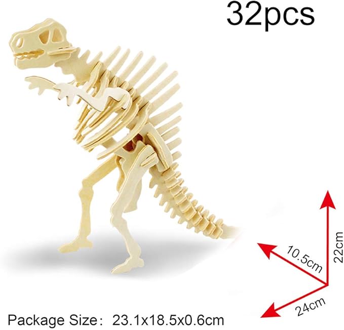 Georgie Porgy 3D Wooden Puzzles DIY Models Kits for Kids Dinosaur Airplane Woodcraft Construction Toys Pack of 6 (T-Rex Triceratops Spinosaurus Parasaurolophus Apatosaurus Stegosaurus)