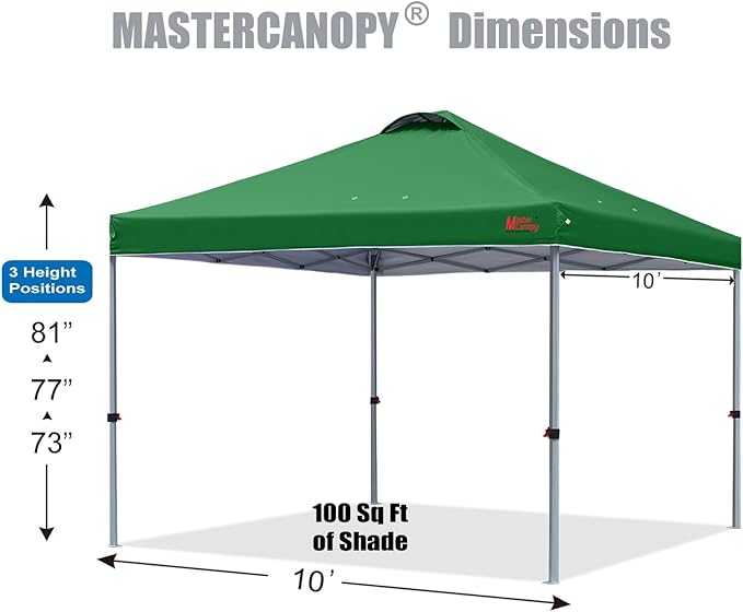 MASTERCANOPY Durable Pop-up Canopy Tent with Roller Bag (10x10, Forest Green)
