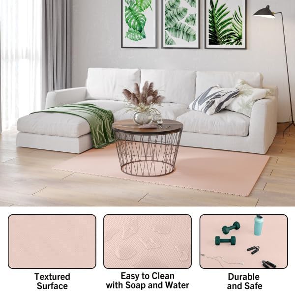 Foam Floor Tiles - 24sqft Soft Nontoxic Baby Play Mat - Interlocking Puzzle Mat for Baby, Kids Playroom, or Home Gym Flooring by Stalwart (Light Pink)