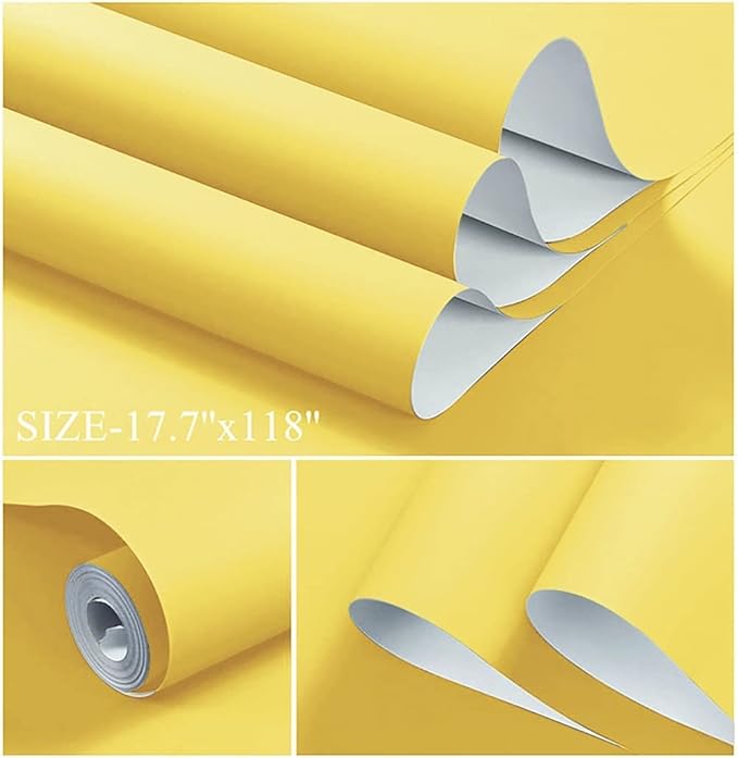 Dimoon 118''x17.7'' Yellow Peel and Stick Wallpaper Contact Paper Modern Self Adhesive Wall Paper Removable Renter Friendly Textured Solid Color Shelf Cabinet Vinyl Roll (118''x17.7'',Yellow)
