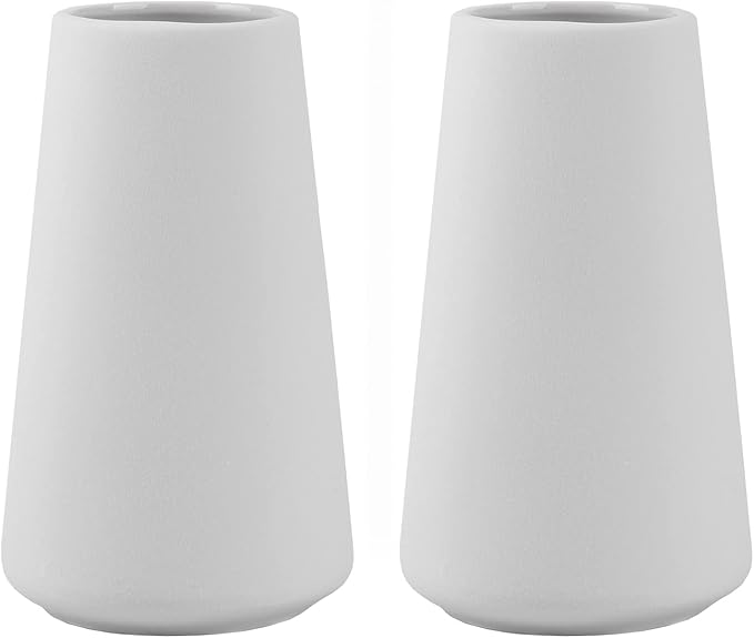 Simple Vase for Flowers Plants, Matte Vases for Modern Table Shelf Home Decor Wedding Boho Decor, 6" H Frosted Elegant Ceramic Vase for Pampas Grass Fluffy Stem Bouquet Lavender Flowers (White, 2)