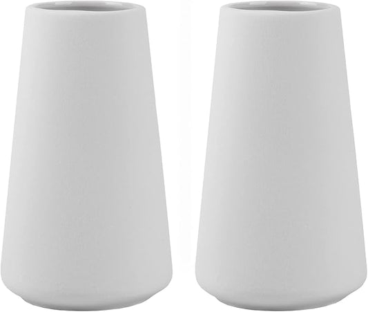 Simple Vase for Flowers Plants, Matte Vases for Modern Table Shelf Home Decor Wedding Boho Decor, 6" H Frosted Elegant Ceramic Vase for Pampas Grass Fluffy Stem Bouquet Lavender Flowers (White, 2)