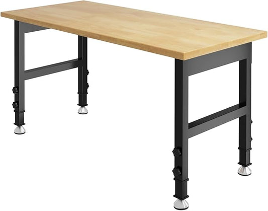 48" Adjustable Height Workbench, Heavy-Duty Work Table, Chipboard Top Wooden Workbench for Garage, Workshop, Office