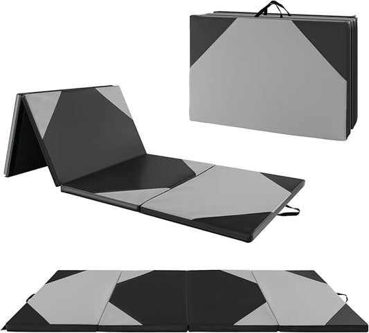 Giantex 4'x10'x 2" Gymnastics Mat, 4-Panel Folding Aerobics Exercise Mat w/Hook & Loop Fastener, Carrying Handle, Portable Tumbling Mat for Stretching Yoga Cheerleading Martial Arts