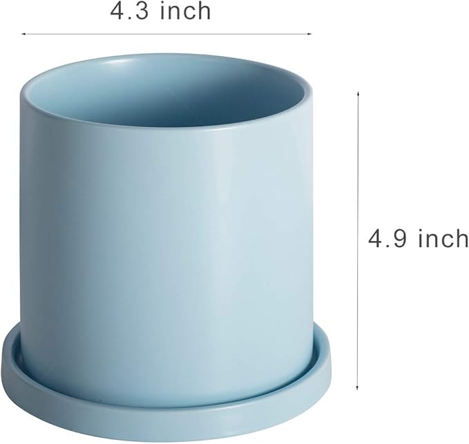 Planters for Indoor Plants Ceramic Flower Succulent Plant Pots with Drain Hole Saucer Decor for Home Office (4 inch Blue)