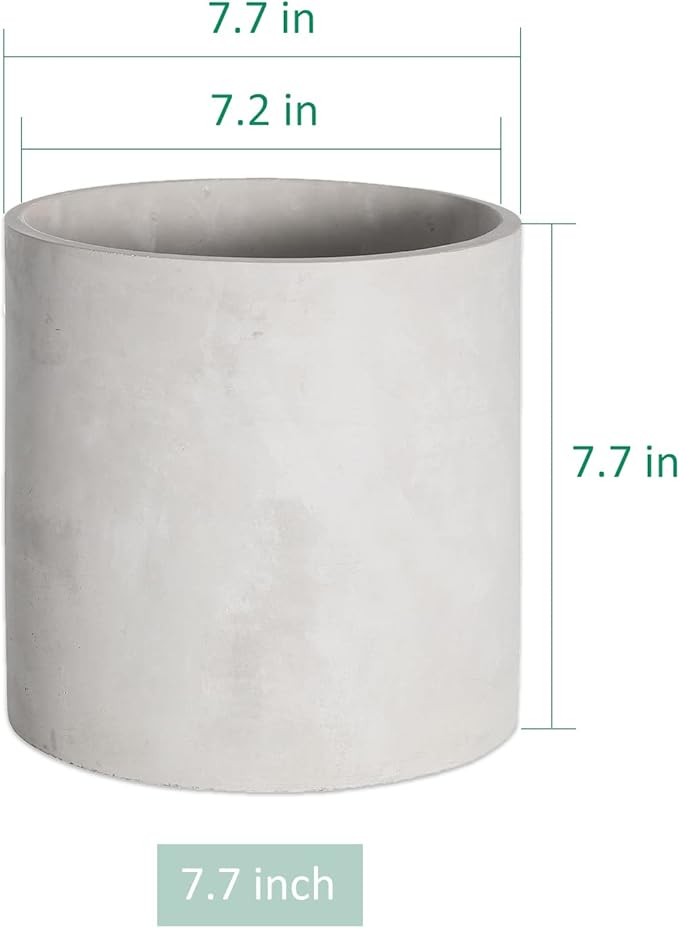 Plant Pots - 7.7 inch Cement Planters Indoor - Modern Grey Flower Pot with Drainage Hole - Home Office Decor